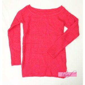 Aeropostale Hot Bright Pink Off-The-Shoulder Boatneck Long Open Knit Sweater XS